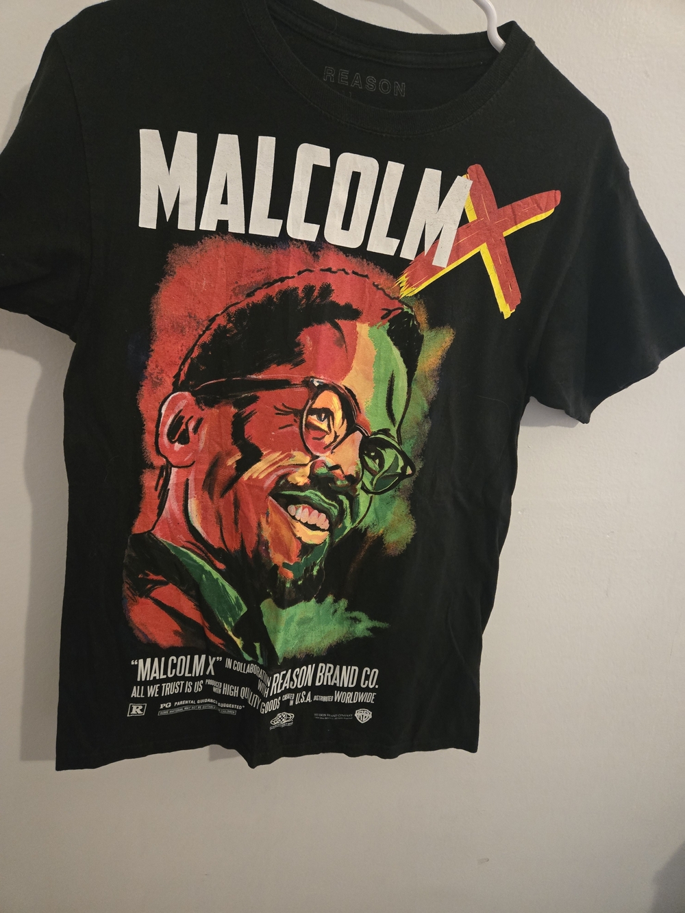 Reason Black Graphic Malcolm X Tee with Red & Green Portrait